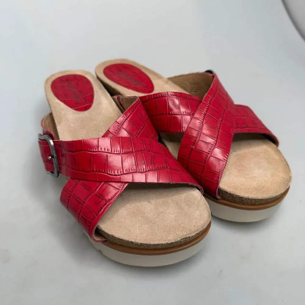 Josef Seibel Comfort Leather Platform Sandals Clea Red Brown Cork EU 39 US 8.5